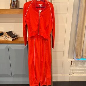 SPANX poppy Zip-Up Jacket and pants set with White Piping